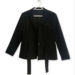 Theory Caprino Black 3 Button Blazer Jacket with Self Tie Belt 12